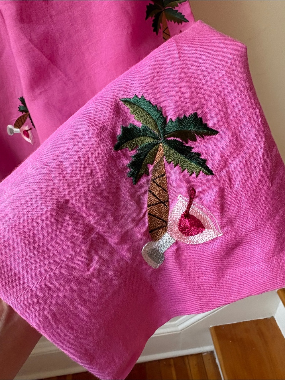 Linen Embroidered Palm-Print Cropped Pants - Picture 11 of 12